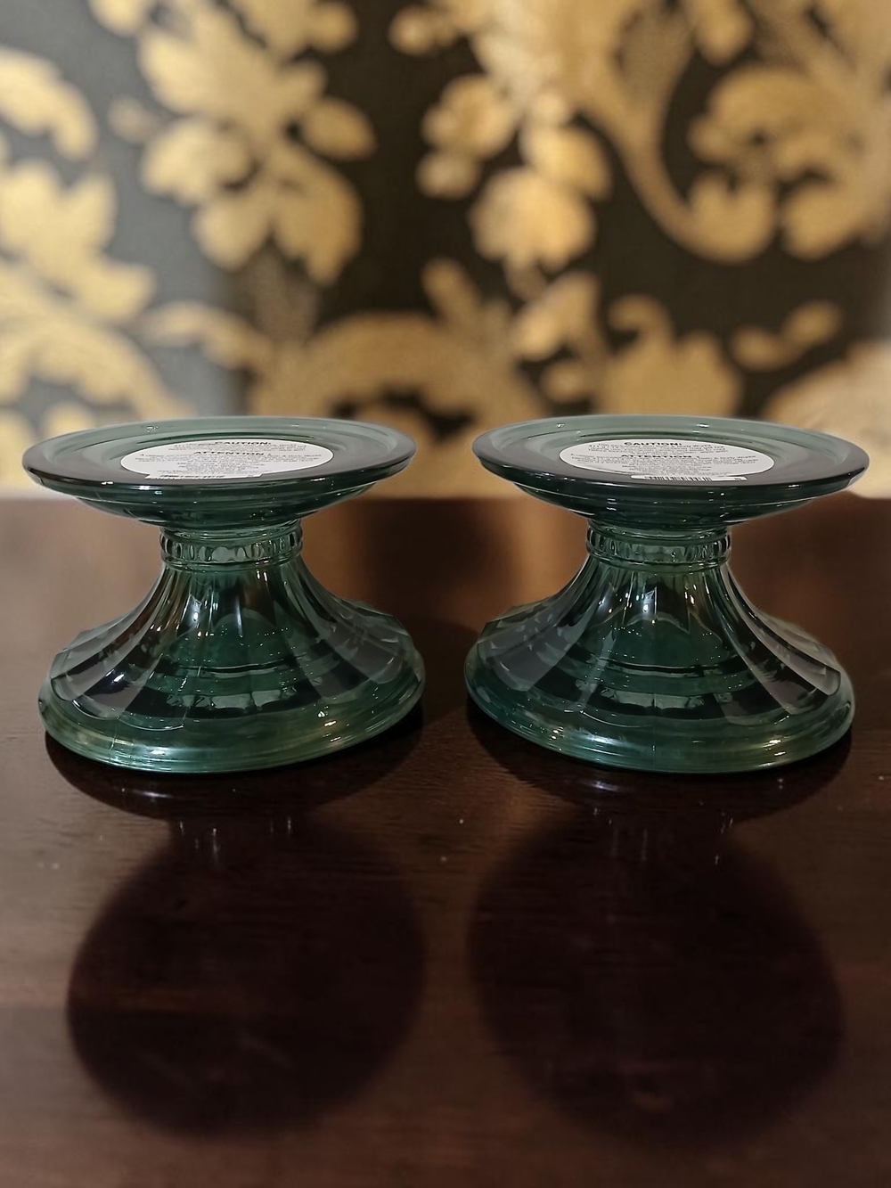 Bath & Body Works Emerald Green Glass Candle Pedestals - Pair